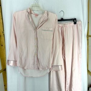 Victoria’s Secret Glazed Satin Long Pajama Set Striped Medium Pink